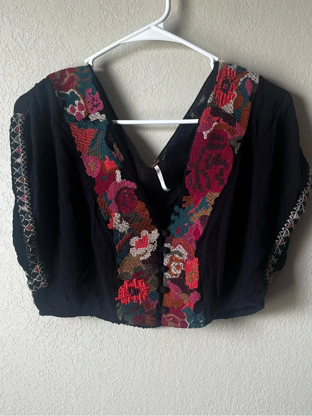 Free People Boho Embroidered Black Top - Picture 1 of 4